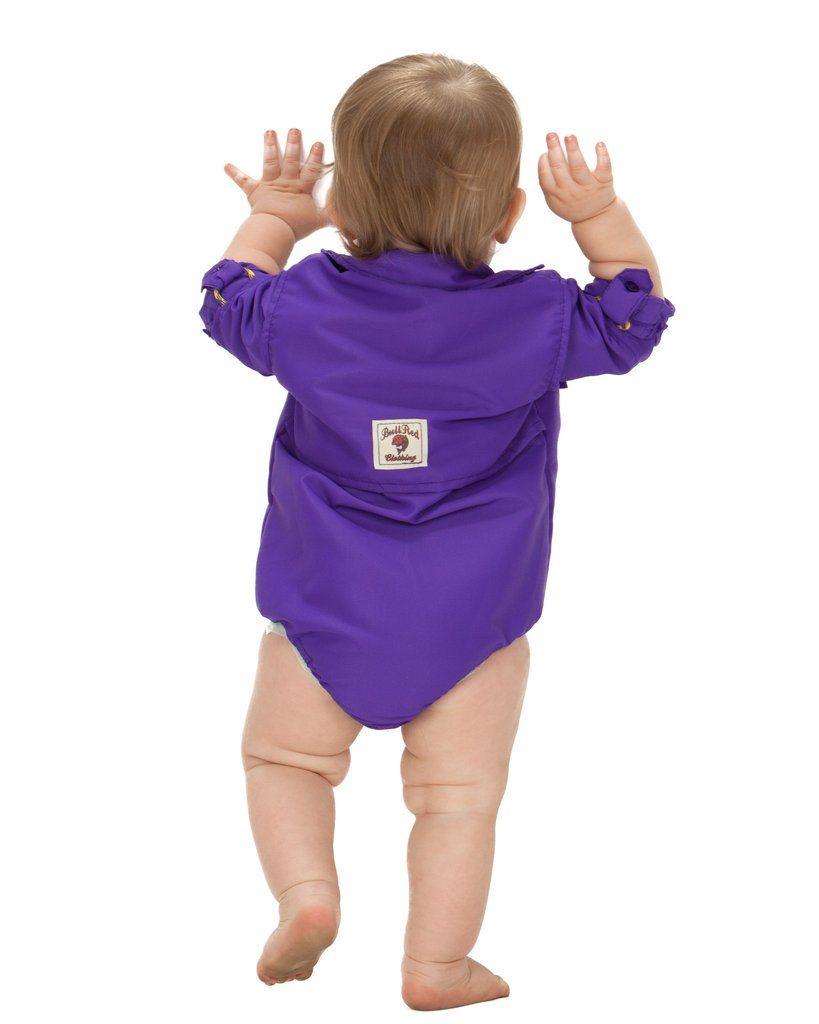 SIZE 12 MONTH PURPLE BULLRED INFANT ONE-PIECE FISHING SHIRT WITH
