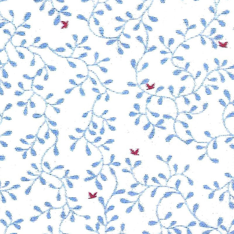 Blue Floral with Red Birds Fabric - 100% COTTON 60" WIDTH