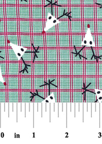 Reindeer on Green and Red Plaid Fabric 100% COTTON  60" WIDTH