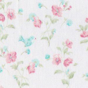 Blue Birds Pink Flowers Fabric 100% COTTON  60" WIDTH - Oak Leaf Shoppe