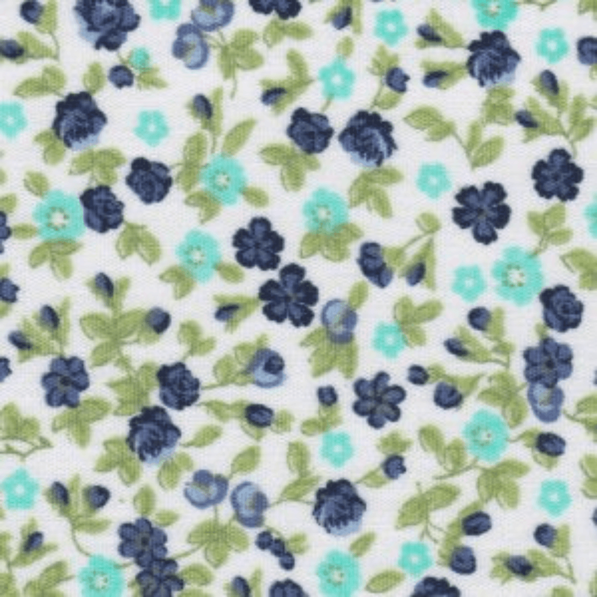 Floral Navy Green Aqua Fabric 100% COTTON  60" WIDTH - Oak Leaf Shoppe