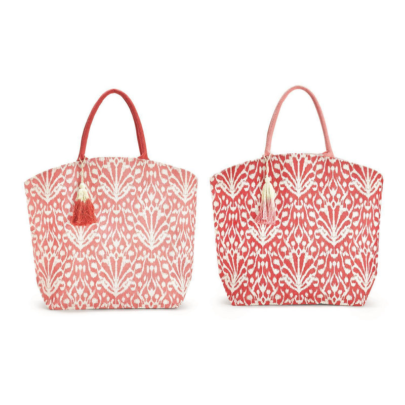 IKAT PATTERN TOTE BAG WITH TASSEL TOTES Two's Company 
