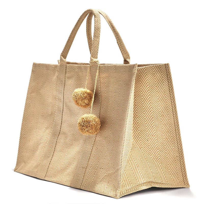 Oversized Tote with Pom Pom Tassel TOTES Two's Company 