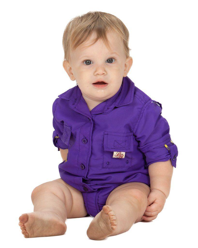 SIZE 12 MONTH PURPLE BULLRED INFANT ONE-PIECE FISHING SHIRT WITH SNAP  CLOSURE