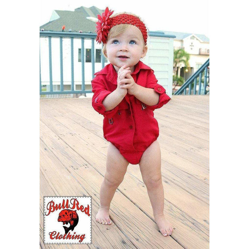 SIZE 24 MONTH RED "BULLRED" TODDLER FISHING ONE-PIECE OUTFIT Fishing Shirt Bull Red 