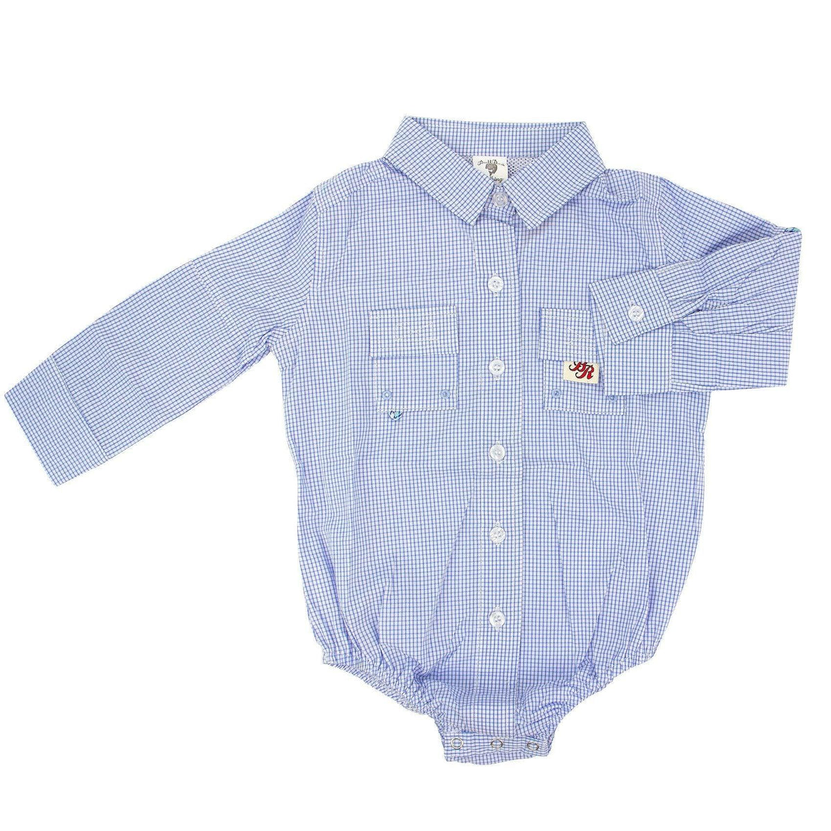 SIZE 3 MONTH BLUE GINGHAM PRINT "BULLRED" BABY ONE-PIECE FISHING OUTFIT Fishing Shirt Bull Red 